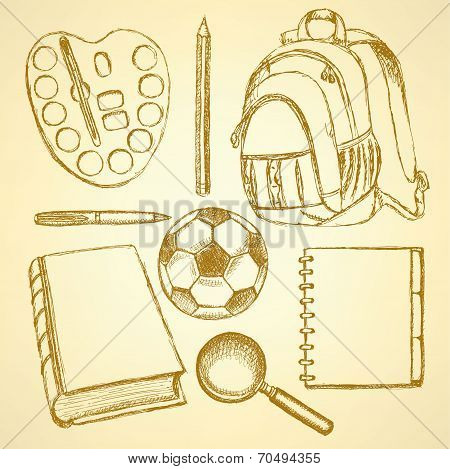 Sketch Education Set In Vintage Style