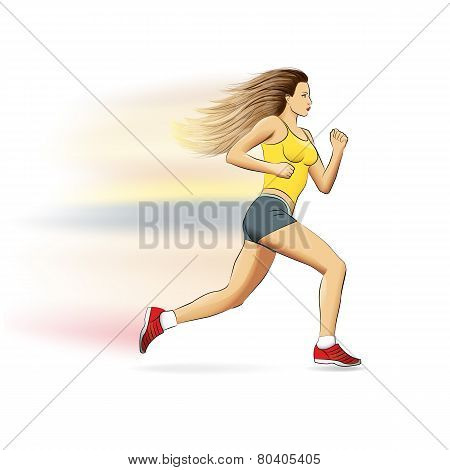 Illustration of a realistic sports running girl on white