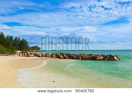 Seychelles tropical beach at sunset - nature background