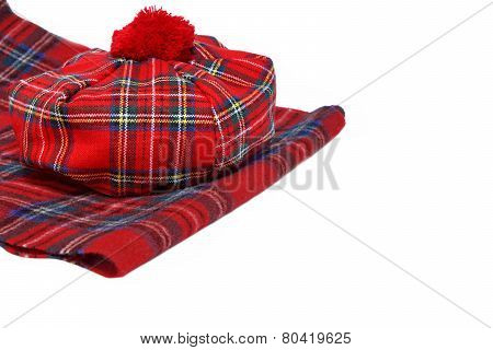 Traditional Scottish Red Tartan Bonnet And Scarf