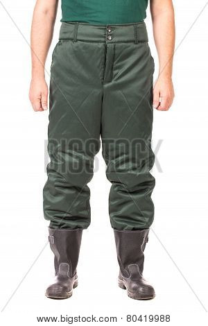 Worker in winter workwear pants.