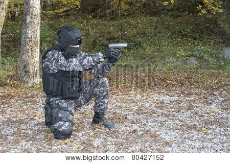 Special anti-terrorist squad, shooting from a kneeling position