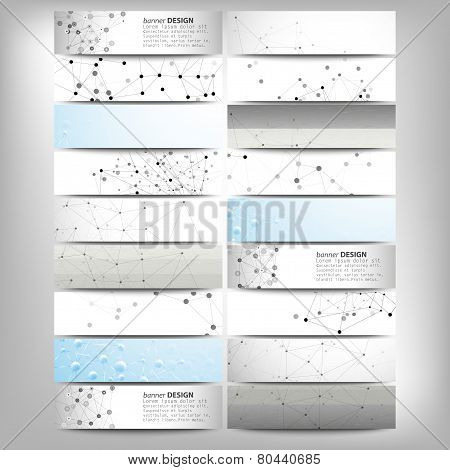Big banners set, science backgrounds, molecule and communication backgrounds. Conceptual vector desi
