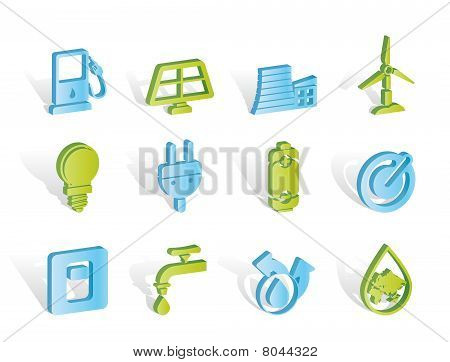Icone di ecologia, potenza ed energia