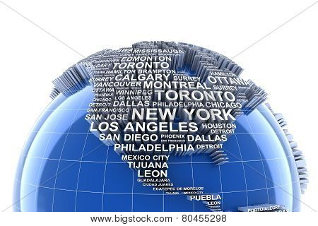 Earth with names of major cities in the world