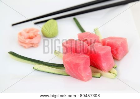 Sushi Tuna In White Plate