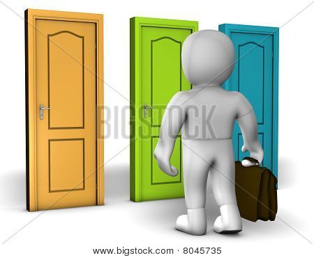 Uma frente de homem de três portas