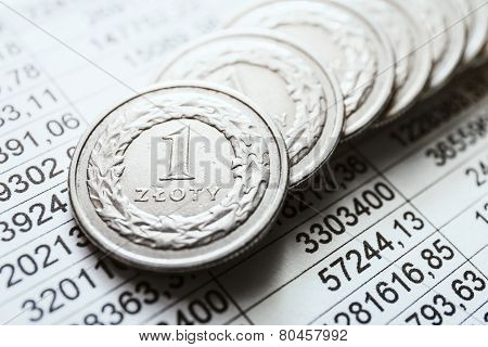 Polish Zloty Coins, Close Up