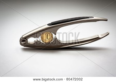 Russian ruble currency under pressure isolated on white background