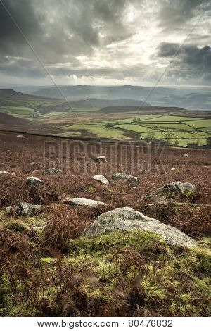 Beautiful Autumn Fall Landscape Of Hope Valley From Stanage Edge In Peak District
