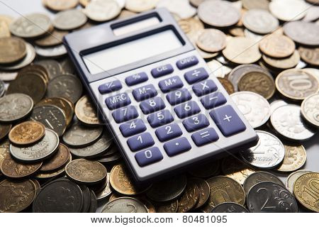Handful Of Russian Rubles With Calculator