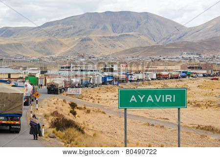 Truck Traffic Along The Road - Ayaviri, Peru