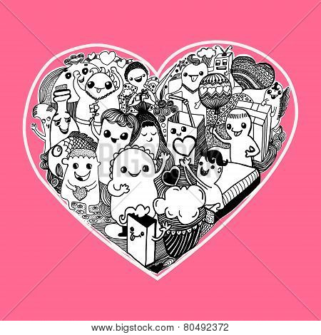 Vector Pattern Of Love With Doodle Design Elements - Illustration