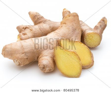 Fresh ginger root or rhizome isolated on white background cutout