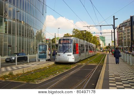 DUSSELDORF, GERMANY - SEP 16: Dusseldorf streets on September 16, 2014. Dusseldorf is the capital city of the German state of North Rhine-Westphalia and centre of the Rhine-Ruhr metropolitan region