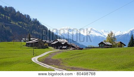 Small farm in Swiss alps (near Leukerbad). Bodmen, Valais, Switzerland