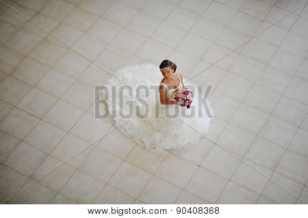 Bride With Tiara Pose At The Restauraunt