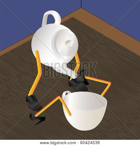 Teapot And Cup. Art-vector.