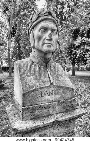 Bust Statue Of Dante Alighieri. Sculpture In Villa Borghese Park, Rome