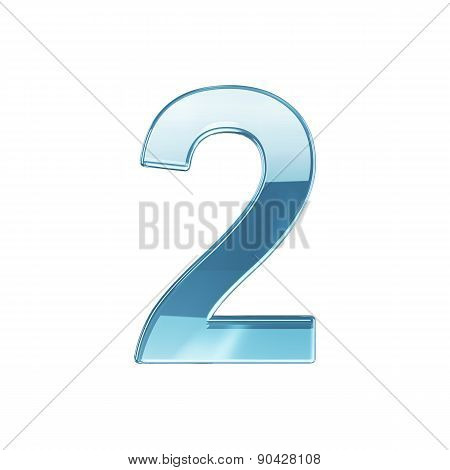 Glass Glossy Transparent Alphabet Digit Two Symbol 2 Isolated On White Background