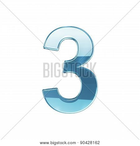 Glass Glossy Transparent Alphabet Digit Three Symbol 3 Isolated On White Background