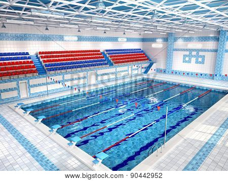 3D Illustration Of Interior Of Public Swimming Pool