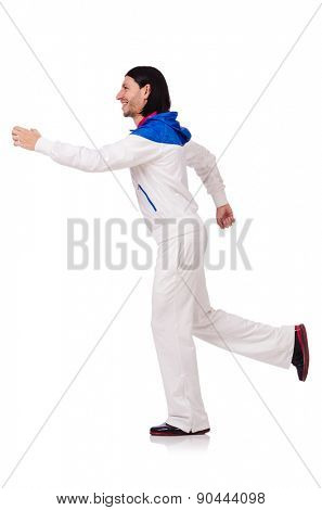 A man in white sportswear isolated on white