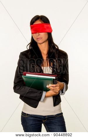 a young student with folders in hands.