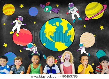 Planets Travel Dream Imagination Playful Space Universe Concept