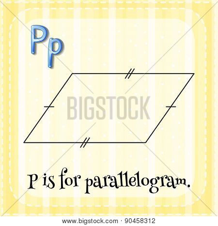 Flashcard letter P is for parallelogram with yellow background