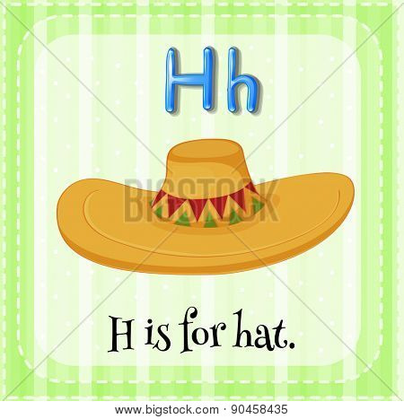 Flashcard letter H is for hat with green background
