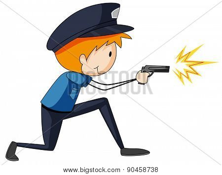 Closeup single policeman firing a gun