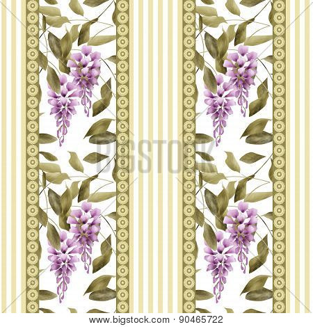 Abstract seamless pattern with purple glicinia flowers background