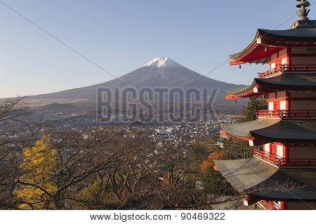 Chureito Pagoda In Fujiyoshida, Japan