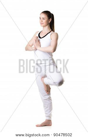 Yoga Vrikshasana Pose, Three Quarters View