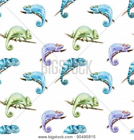 Watercolor vector pattern reptiles chameleon