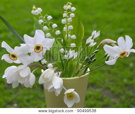 Bouquet with various white wild flowers