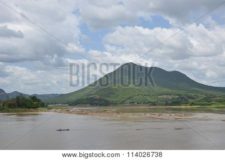 fishery rowboat on Mekong river in Thailand