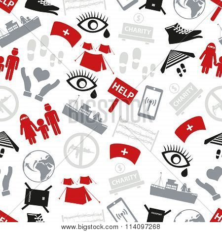 Various Simple Refugees Theme Icons Set Seamless Pattern Eps10
