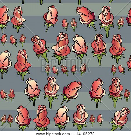 Vector seamless pattern with    roses on gray background.