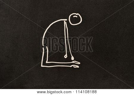 Yoga exercise on blackboard