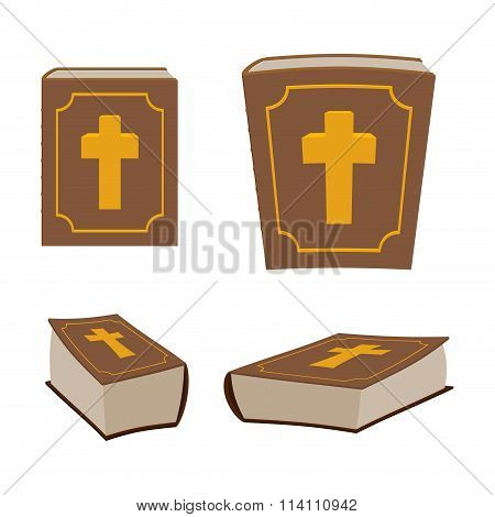 Bible Is Holy Book Set. Different Version Of Holy Book Of Ancient Thick. Closed Book. Christian Bibl