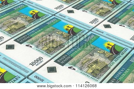 Malagasy ariary bills stacks background. Computer generated 3D photo rendering.
