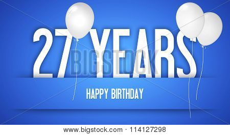 Happy Birthday Card - Boy With White Balloons - 27 Years Greeting Postcard - Illustration Anniversar