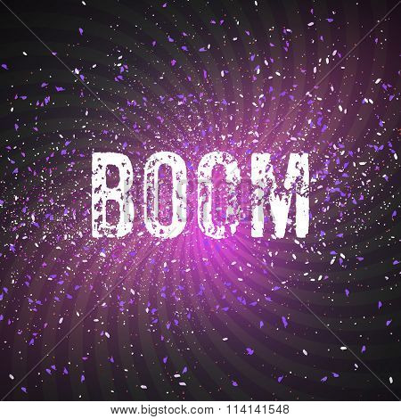 Vector Confetti Explosion Effect on Dark Outer Space Background.
