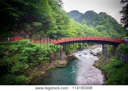 Long exposure of Shinkyo Bridge in Nikko, Japan. Wide angle
