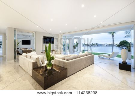 Beautiful Living Room Open To A Yard