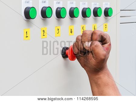 Dirty Fist Smash Touch On Red Emergency Stop Switch