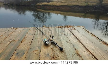 Fish on the river bank. Catched a fish. Fishing, spinning reel, fish, Breg rivers.