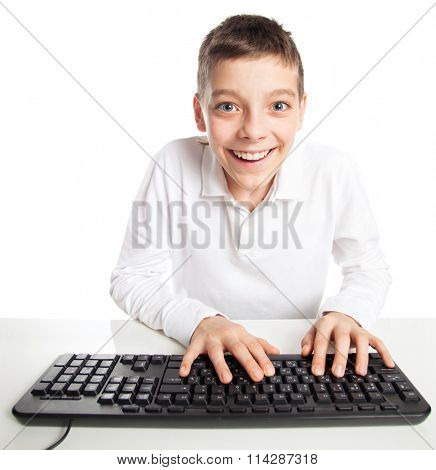 Child looking at a computer. Computer addiction